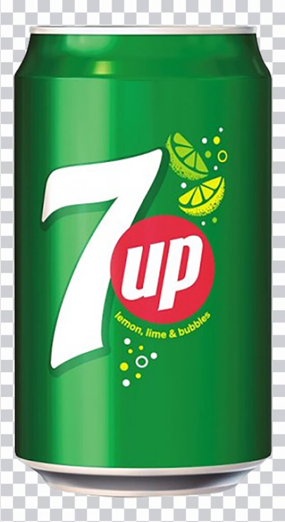 7 Up aluminum can, soft drink, soda drink, png free