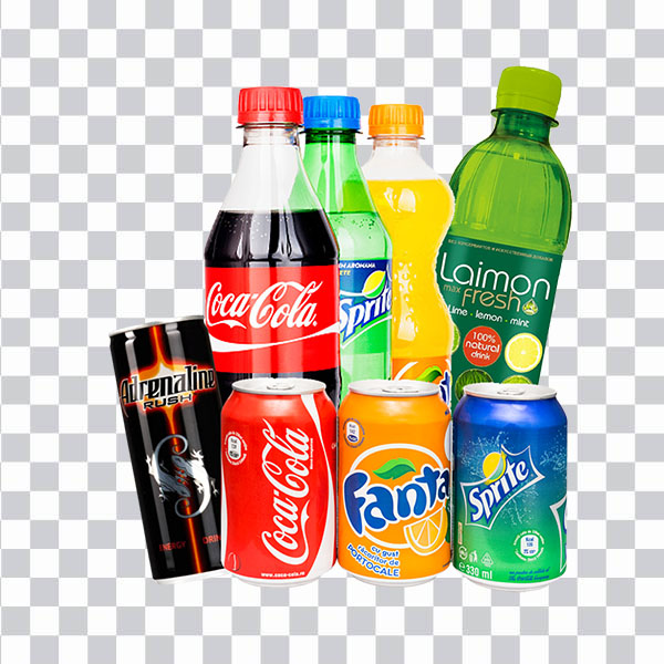 Assorted beverage container lot, Soda can, <br> Cola, Fanta, Sprite, Fizzy drinks png free