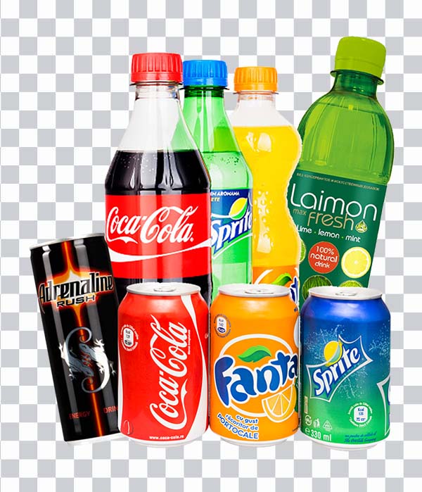 Assorted beverage container lot, Soda can, <br> Cola, Lemon soda, Fanta, Sprite, Fizzy drinks png free