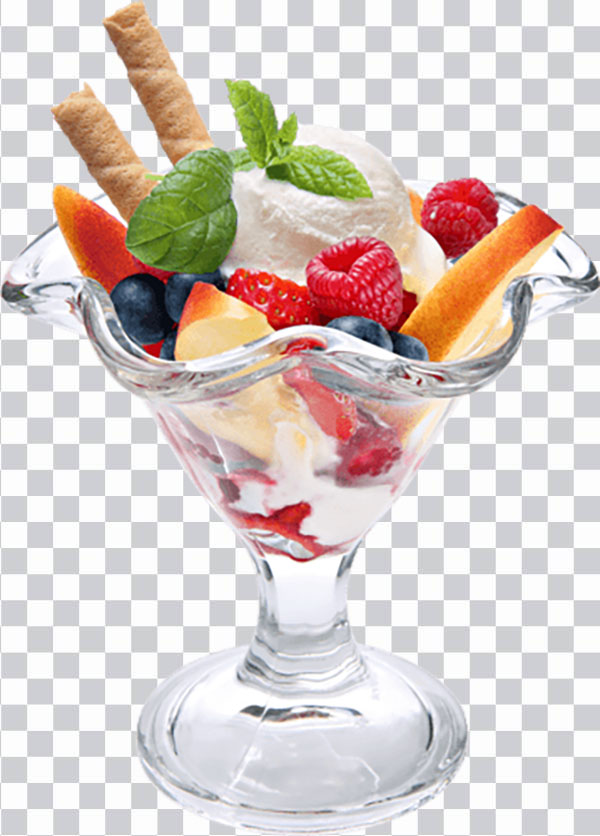 Gelato, Ice Cream, mixed fruit sundaewhipped, fruit<br> salad, cream, glass, png free