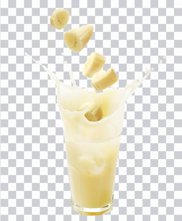 Frappè alla banana, Banana Milkshake, juice, Banana<br> slices, milk splash, glass, milk glass, png free